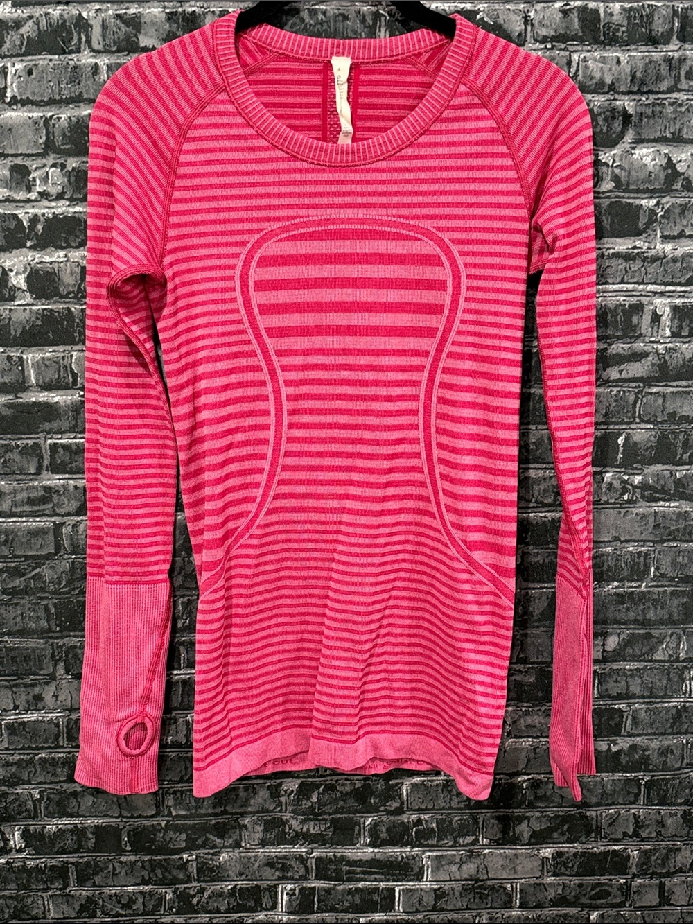 lululemon athletica Striped Long Sleeve Crew in Hot Pink